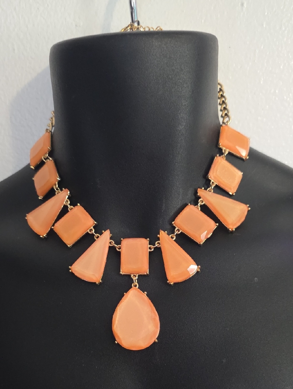 Gold-Trim Orange Statement Bib Necklace